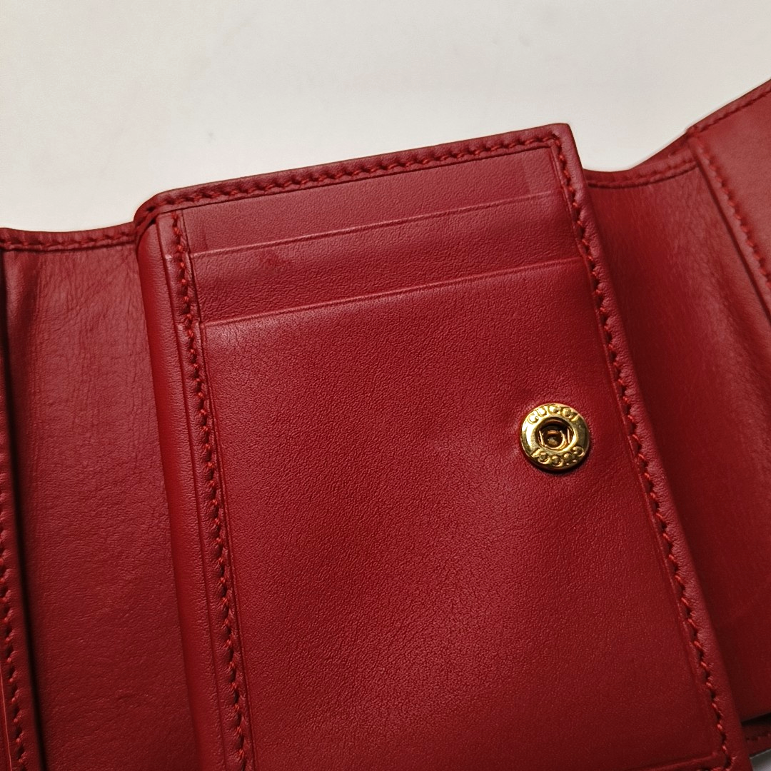 GUCCI Sylvie Red Leather Striped Strap Serb Wallet Golden hardware-(SKU)-946899209