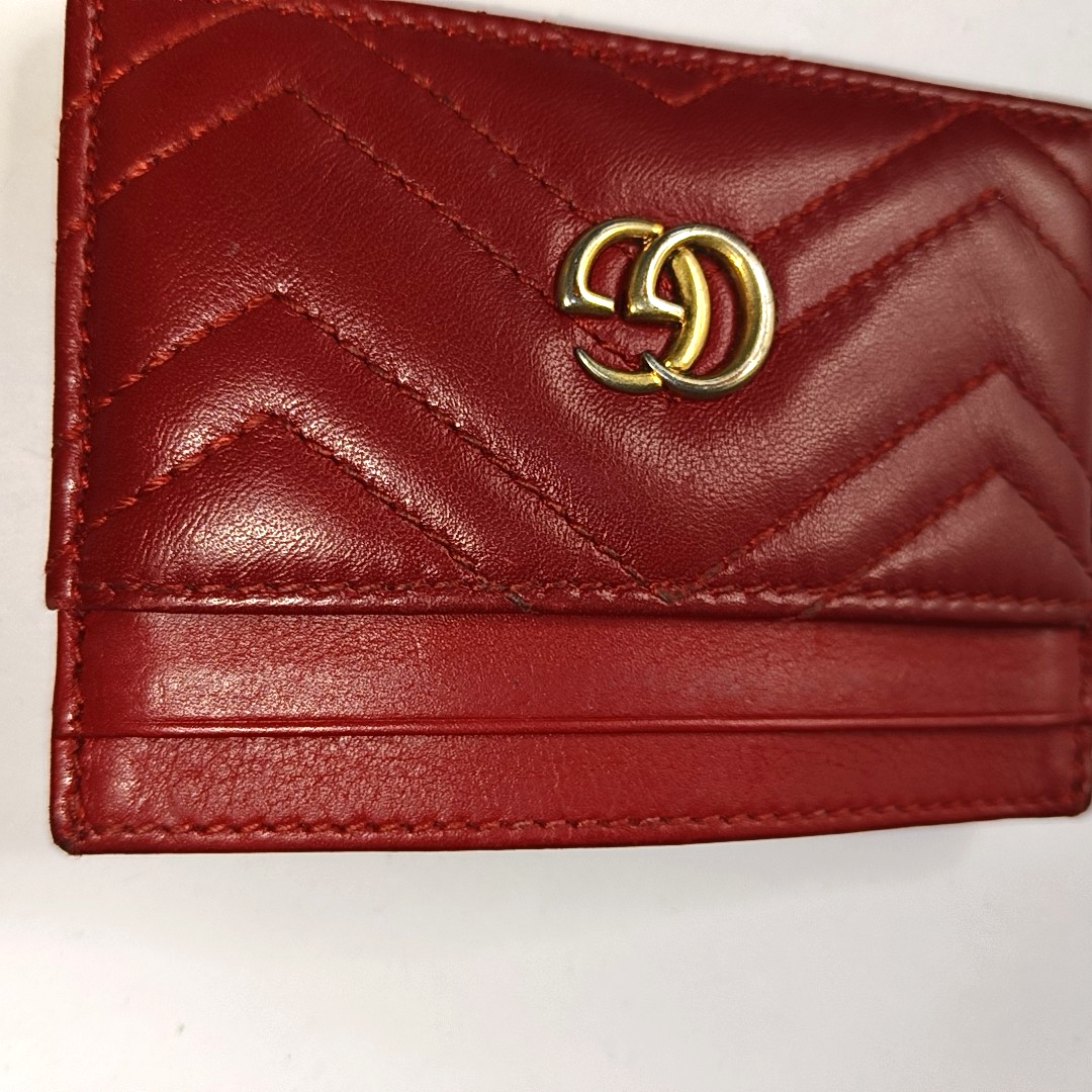 GUCCI GG Marmont Red leather quilted wave-pattern card holder Golden hardware-(SKU)-957726632