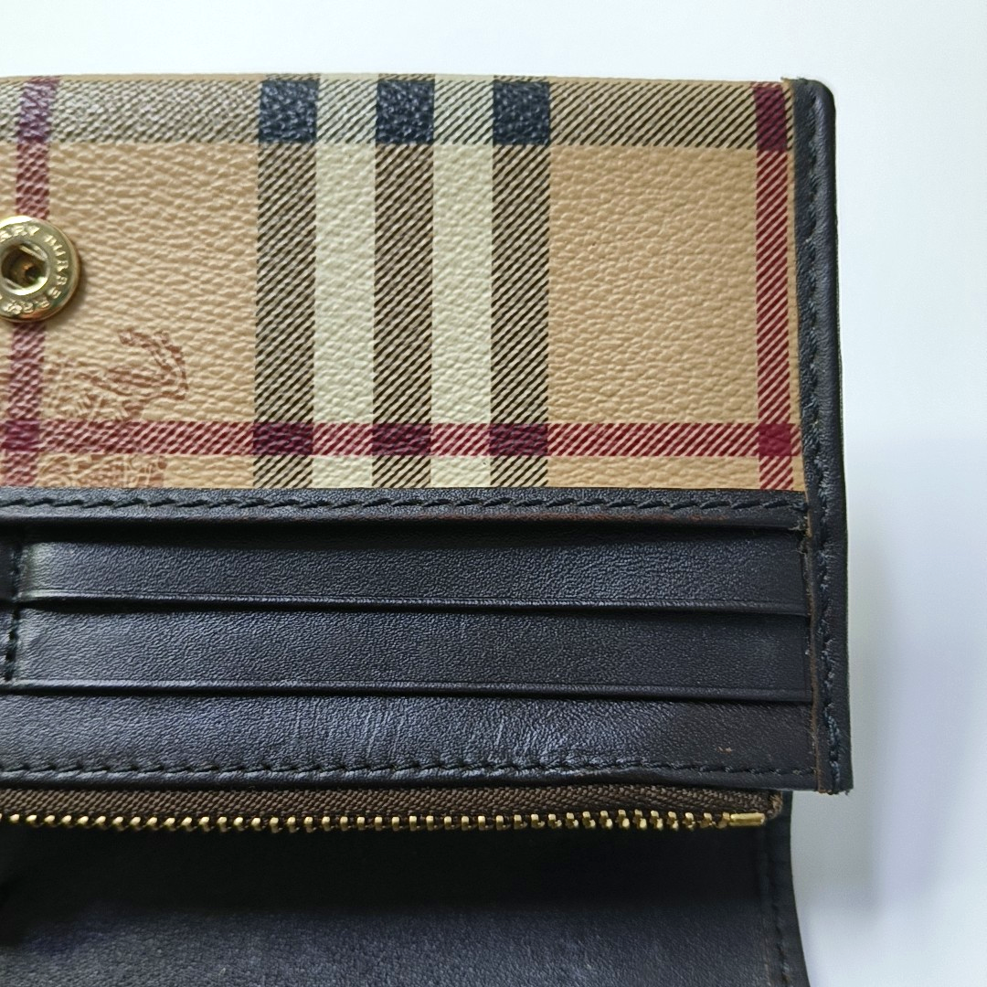 BURBERRY Beige coated canvas war horse plaid wallet Golden hardware-(SKU)-957775654