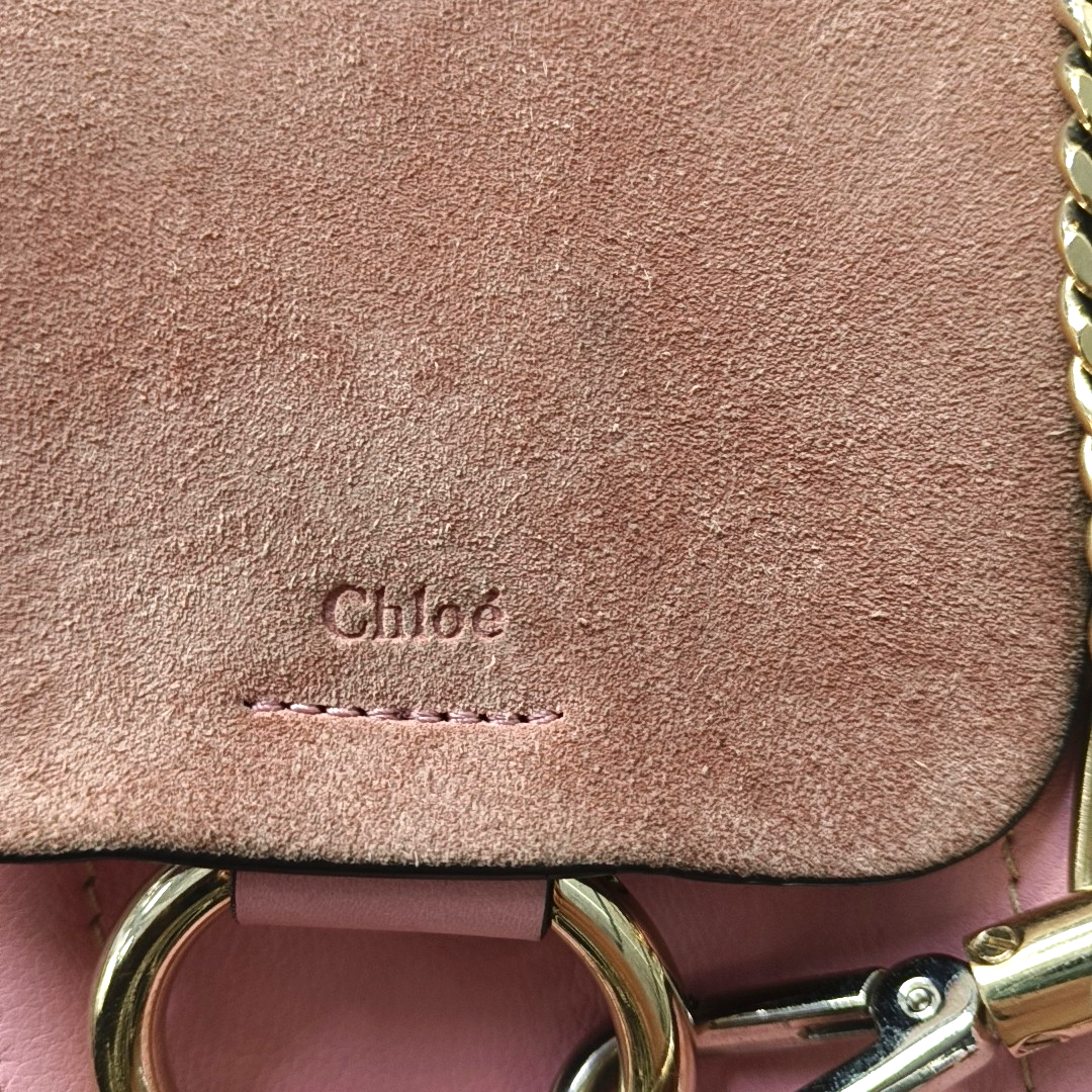 Chloé Faye mini Pink Cowhide Backpack Single Shoulder Bag Golden hardware shoulder straps-(SKU)-958394147