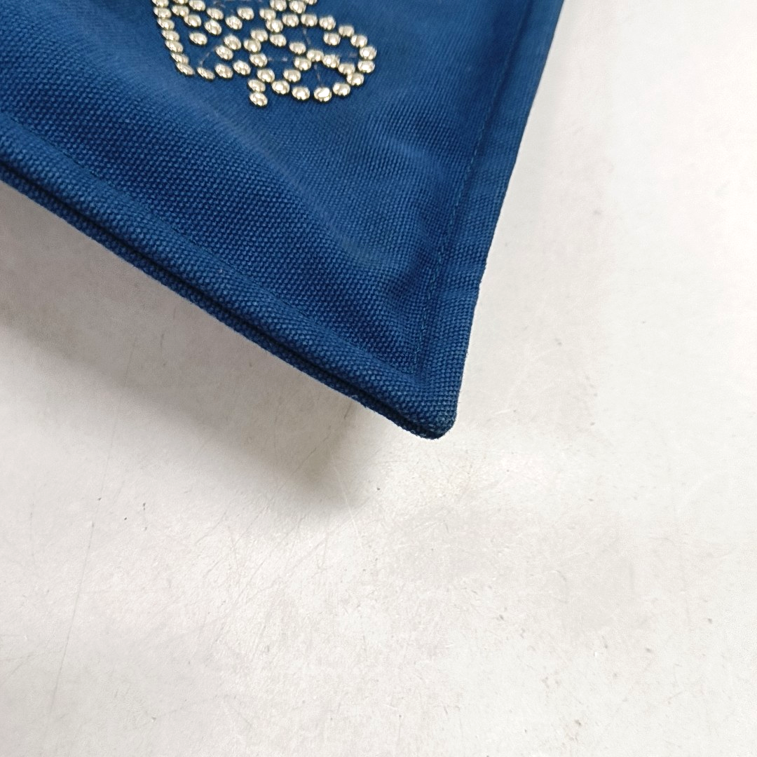 HERMÈS Medium size Deep Blue Canvas Studs Handbag Silver Hardware-(SKU)-949456295