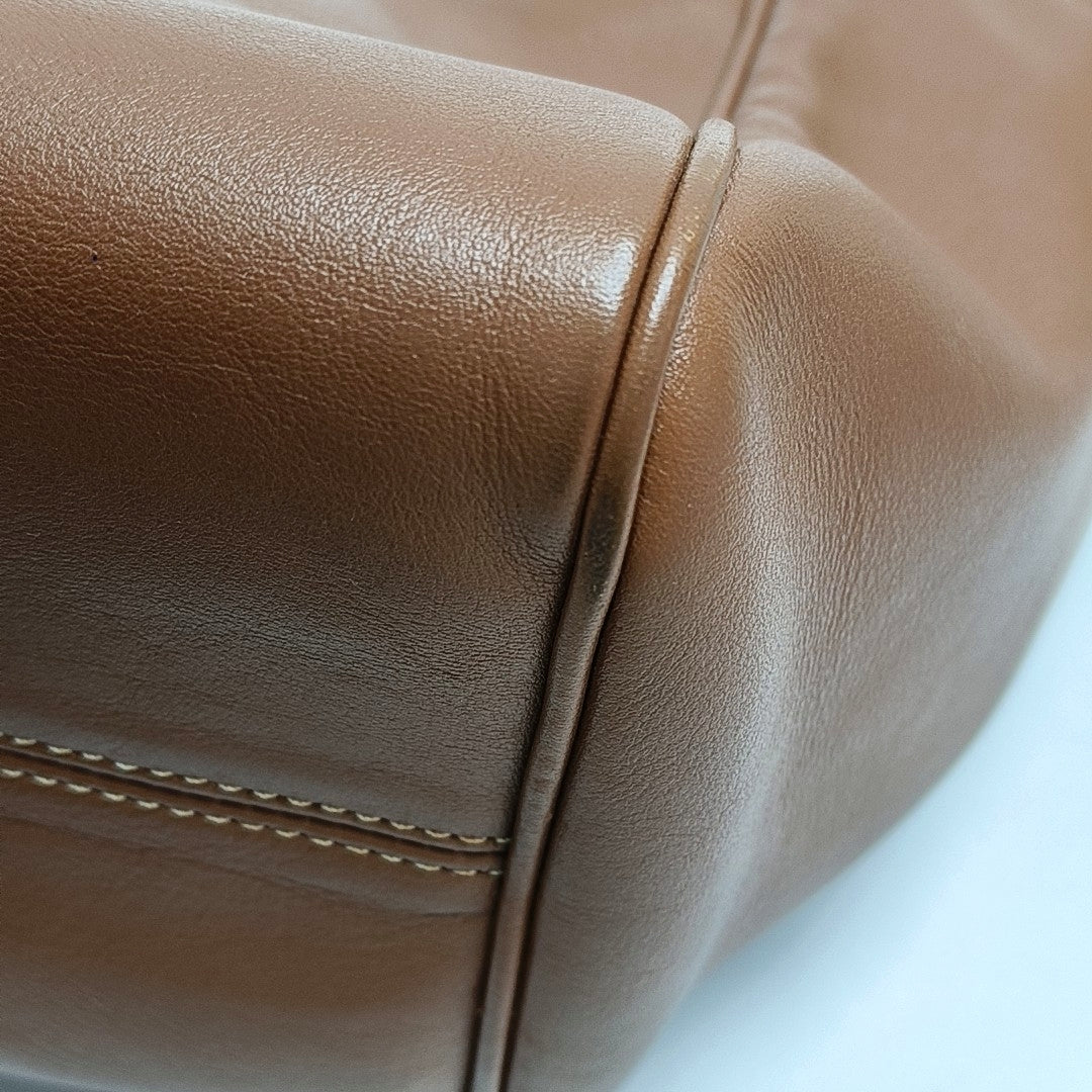 CELINE CABAS TRIOMPHE Brown Leather Quilted Shoulder Bag Tote Bag Crossbody Bag Gold Hardware Removable Strap-(SKU)-971128053