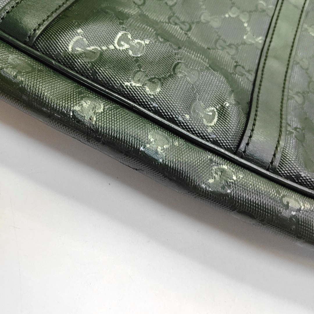 GUCCI Dark green coated canvas old floral handbag Silver Hardware-(SKU)-945400598
