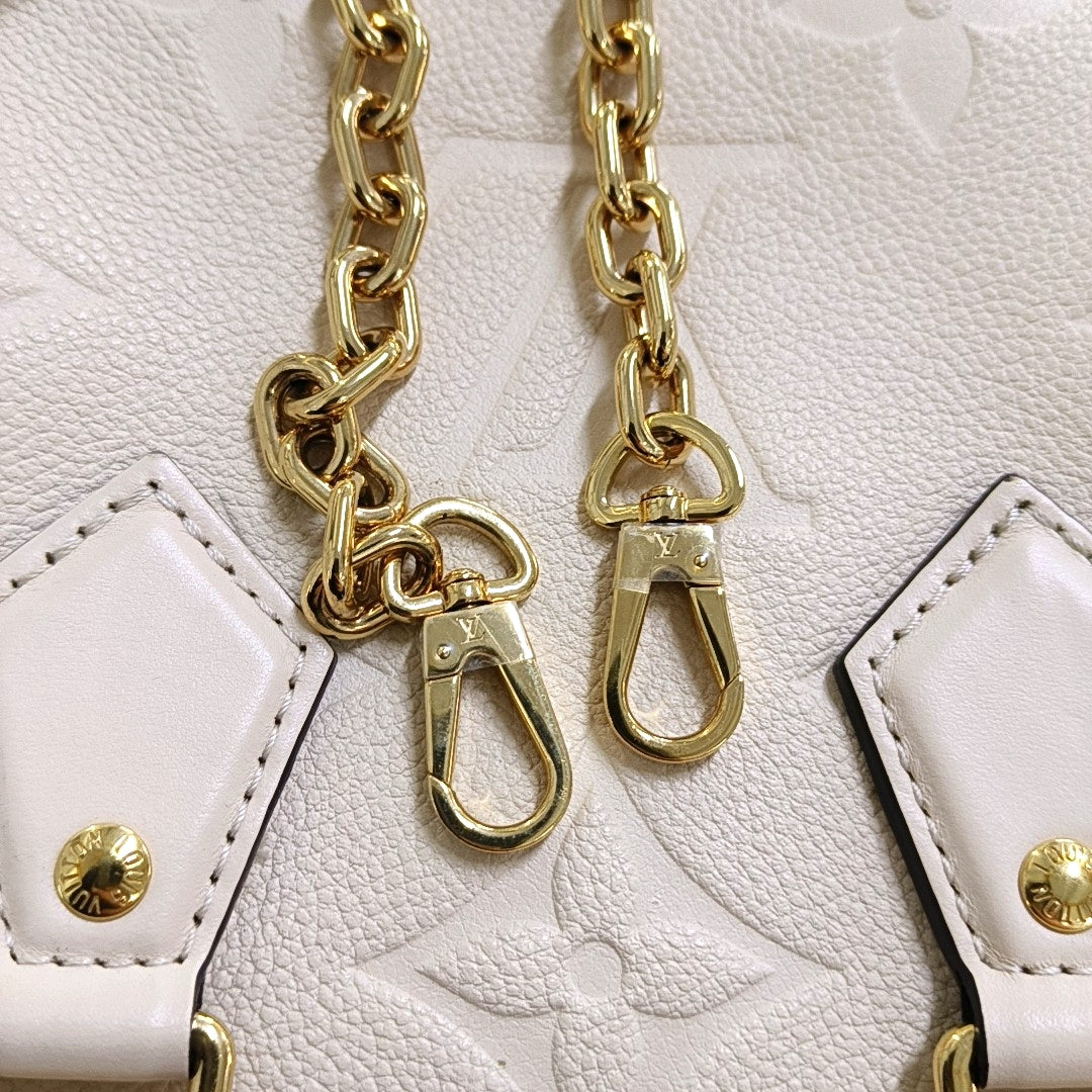 LOUIS VUITTON SPEEDY 20 Beige Leather Monogram Vernis Boston Bag Shoulder Bag Crossbody Handbag with Gold Hardware and Removable Strap-(SKU)-966135797