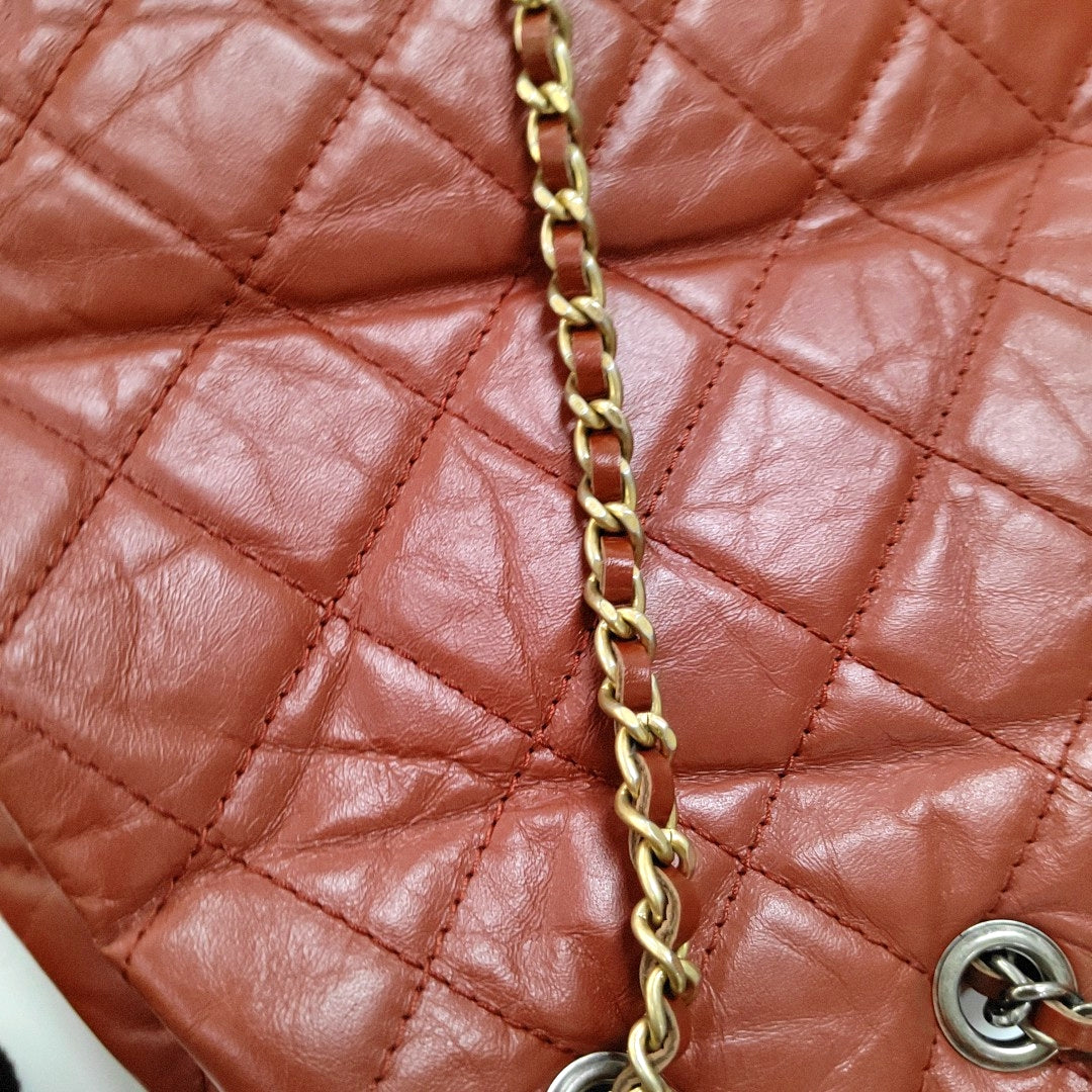 CHANEL GABRIELLE Small Brick Red Leather Quilted Chain Backpack with Detachable Strap, Gold Silver Rhodium Hardware, 26 Flaps-(SKU)-967622926