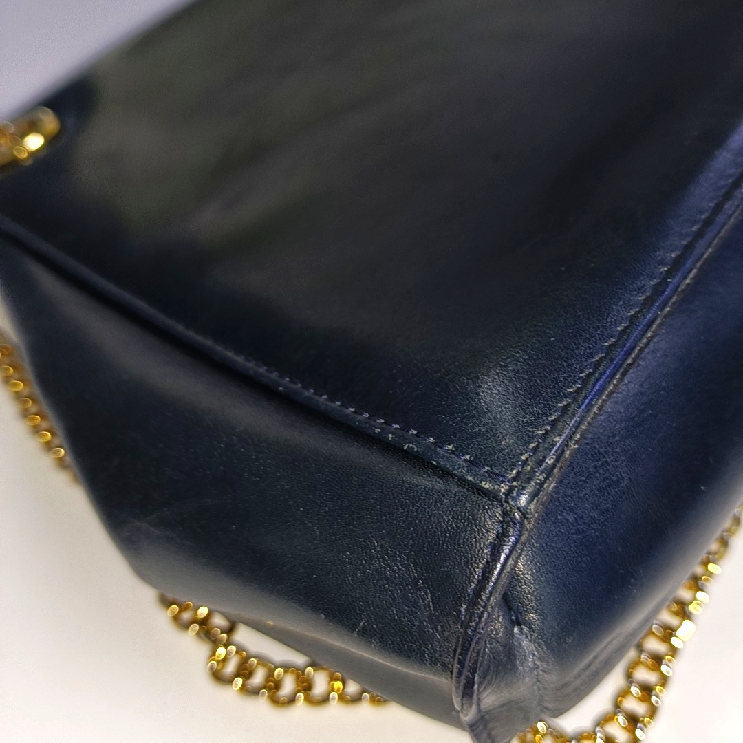 FERRAGAMO Dark Blue Cowhide Embossed Crossbody Bag Single Shoulder Bag Handbag Golden hardware-(SKU)-940146555