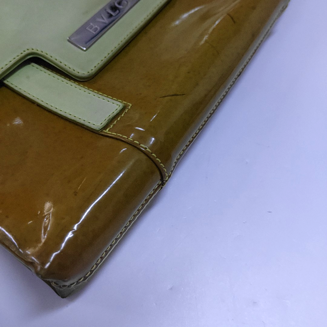 BVLGARI Yellow Green Patent Leather Handbag Single Shoulder Bag Silver Hardware Removable shoulder strap-(SKU)-960012647