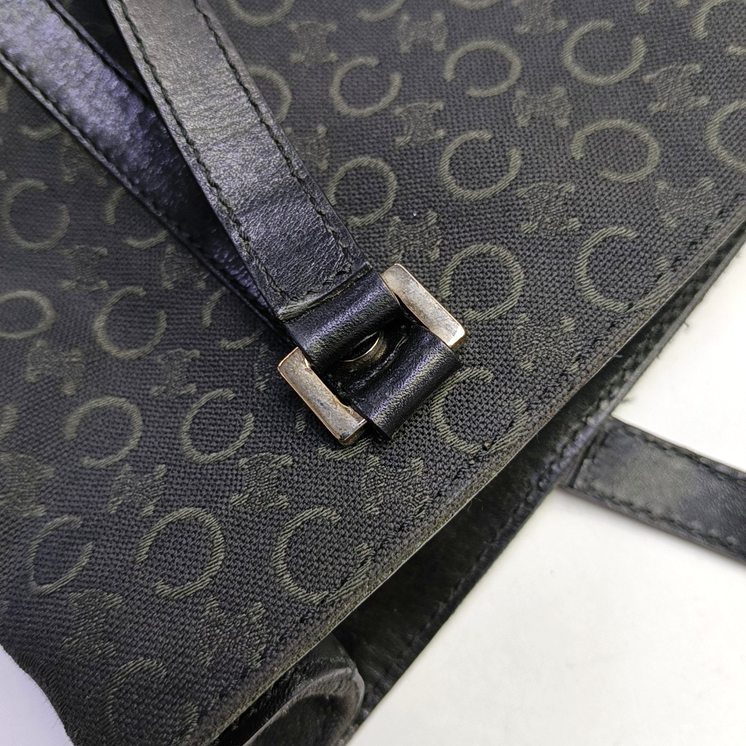 CELINE Tote bag Black Fabric Triumph Arch Embossed Handbag Single Shoulder Bag Golden hardware-(SKU)-951292788