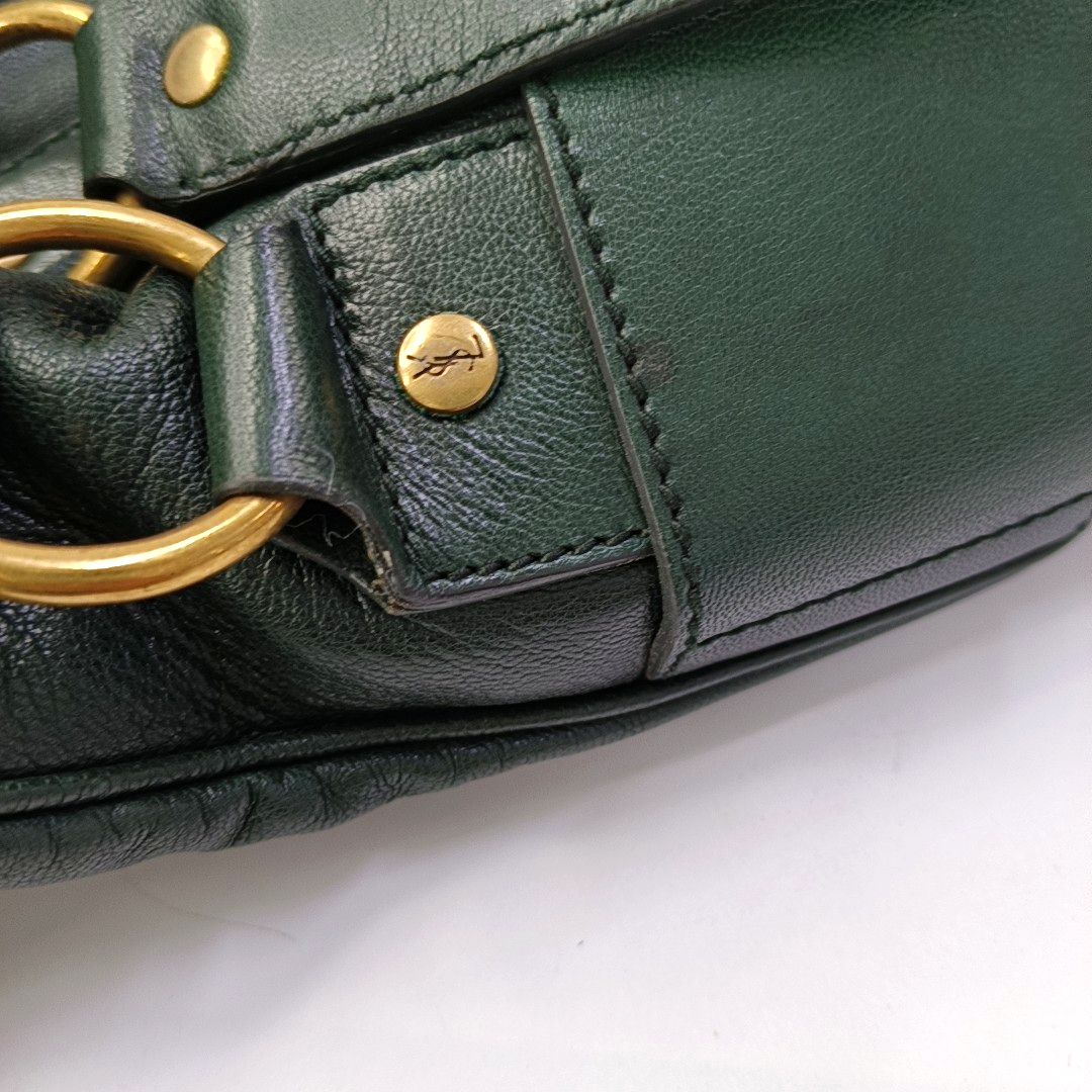 YSL RIVE GAUCHE Dark Green Cowhide Handbag Single Shoulder Bag Crossbody Golden hardware-(SKU)-956521580