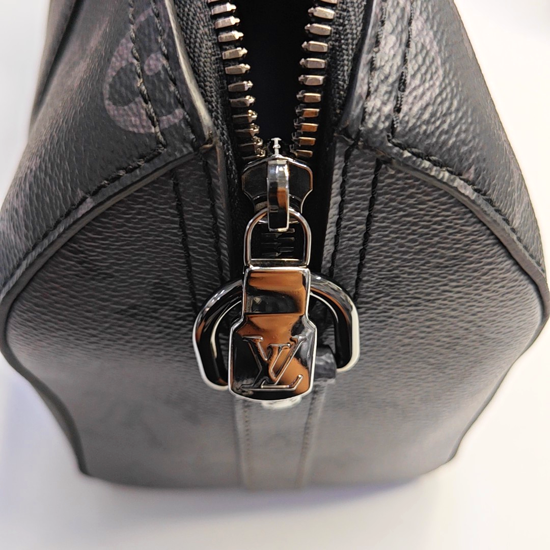 LOUIS VUITTON KEEPALL Black Coated Canvas Monogram Black Samurai Single Shoulder Bag Crossbody Bag with Silver Hardware and Removable Strap-(SKU)-964122055