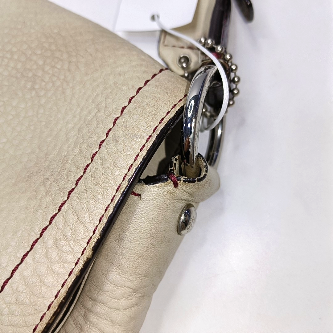 COACH Beige Leather Single Shoulder Bag Handbag Silver Hardware Removable shoulder strap-(SKU)-929326305