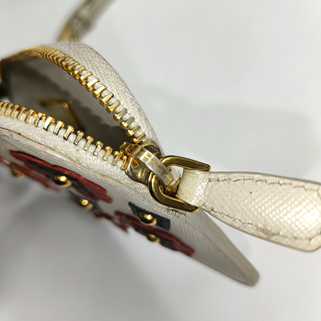 PRADA White Cowhide Stud Embossed Change Purse Golden hardware-(SKU)-953040759