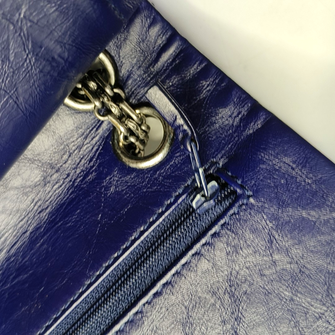 CHANEL 2.55 Large Deep Blue Vintage Calfskin Quilted Chevron Single Shoulder Bag with Palladium Hardware-(SKU)-955055136