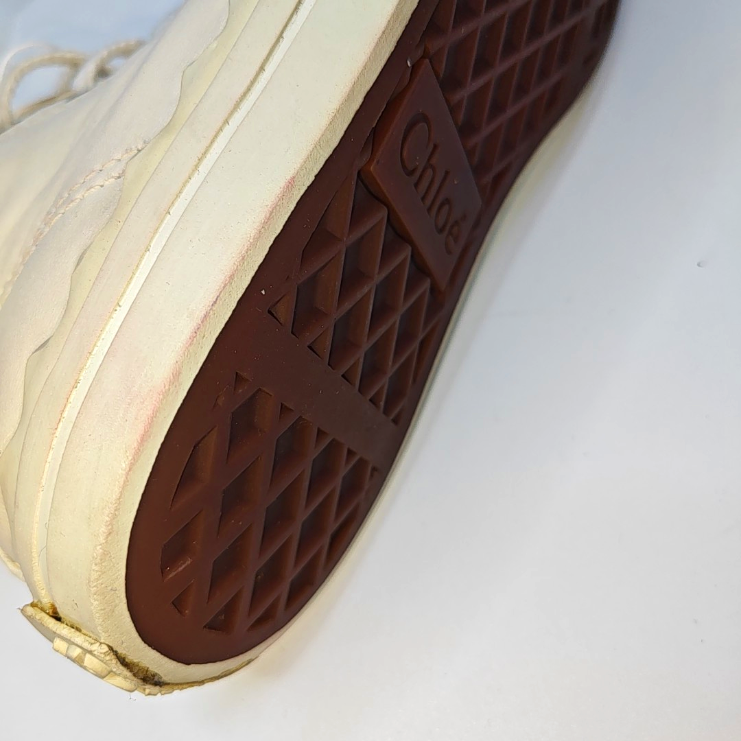 Chloé 38code Autumn and Spring Beige Leather Women's High Top Casual Sneakers-(SKU)-944082638