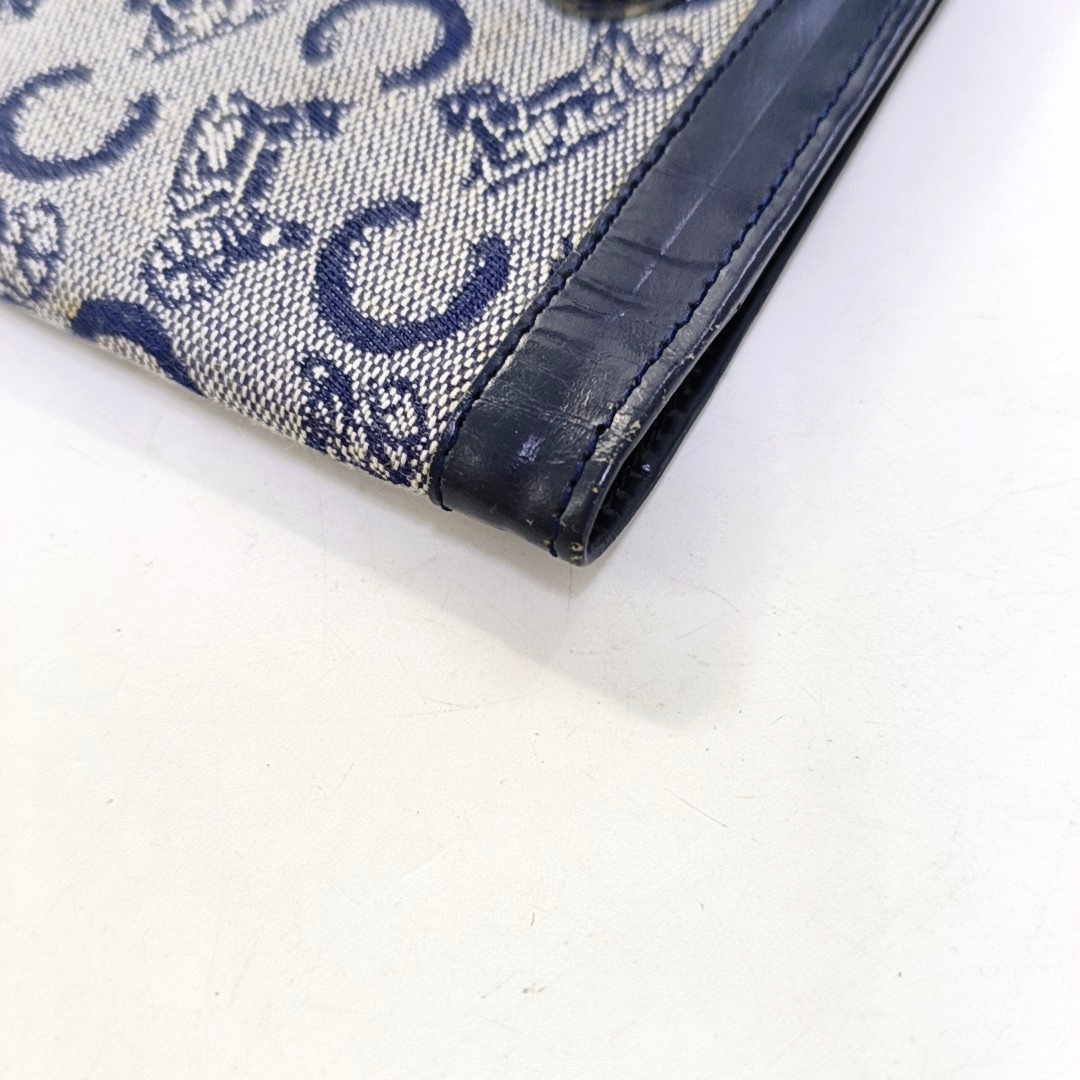 CELINE Dark Blue Canvas Embossed Wallet Golden hardware-(SKU)-960315940
