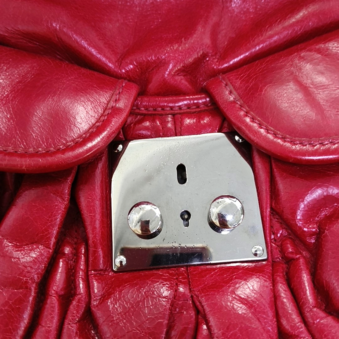 Miu Miu Miu Coffer Red Lamb Leather Quilted Woven Single Shoulder Bag Handbag Crossbody Silver Hardware Removable shoulder strap-(SKU)-959188889