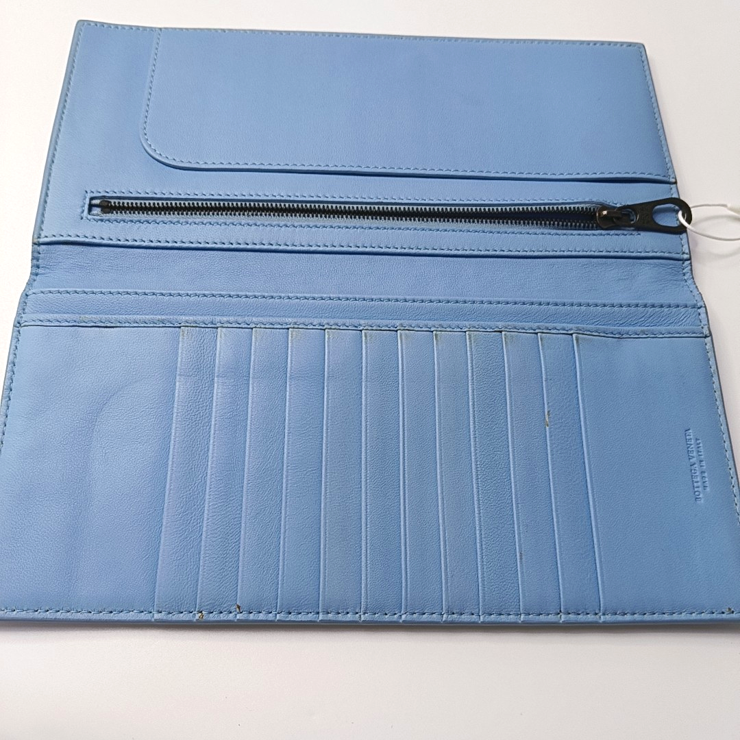 BOTTEGA VENETA Light Blue Lamb Leather Woven Wallet Black hardware-(SKU)-957556480