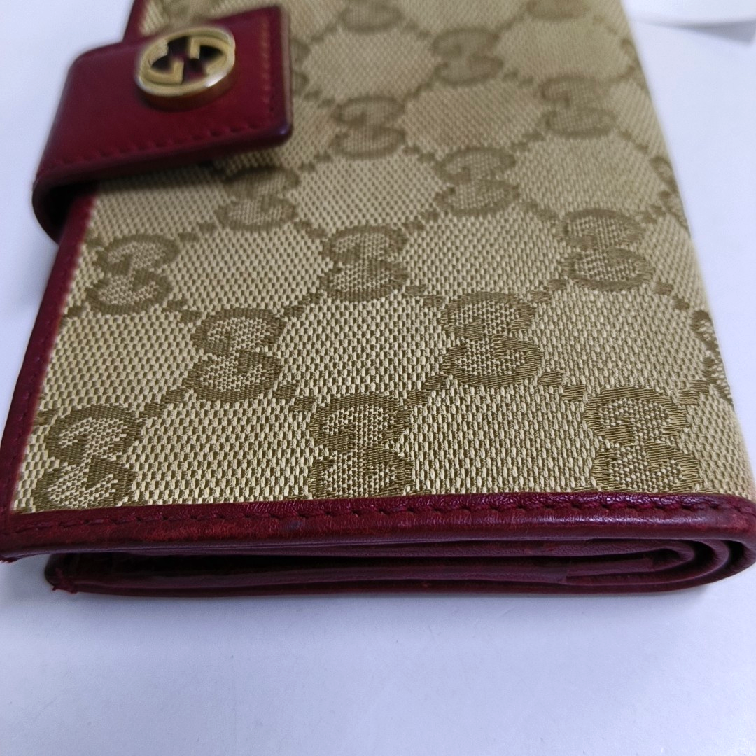 GUCCI Khaki Fabric Old Flower Money Wallet Golden hardware-(SKU)-947866135