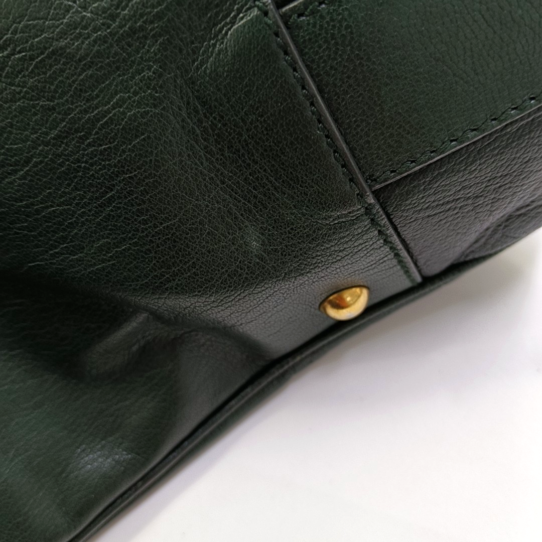 YSL RIVE GAUCHE Dark Green Cowhide Handbag Single Shoulder Bag Crossbody Golden hardware-(SKU)-956521580