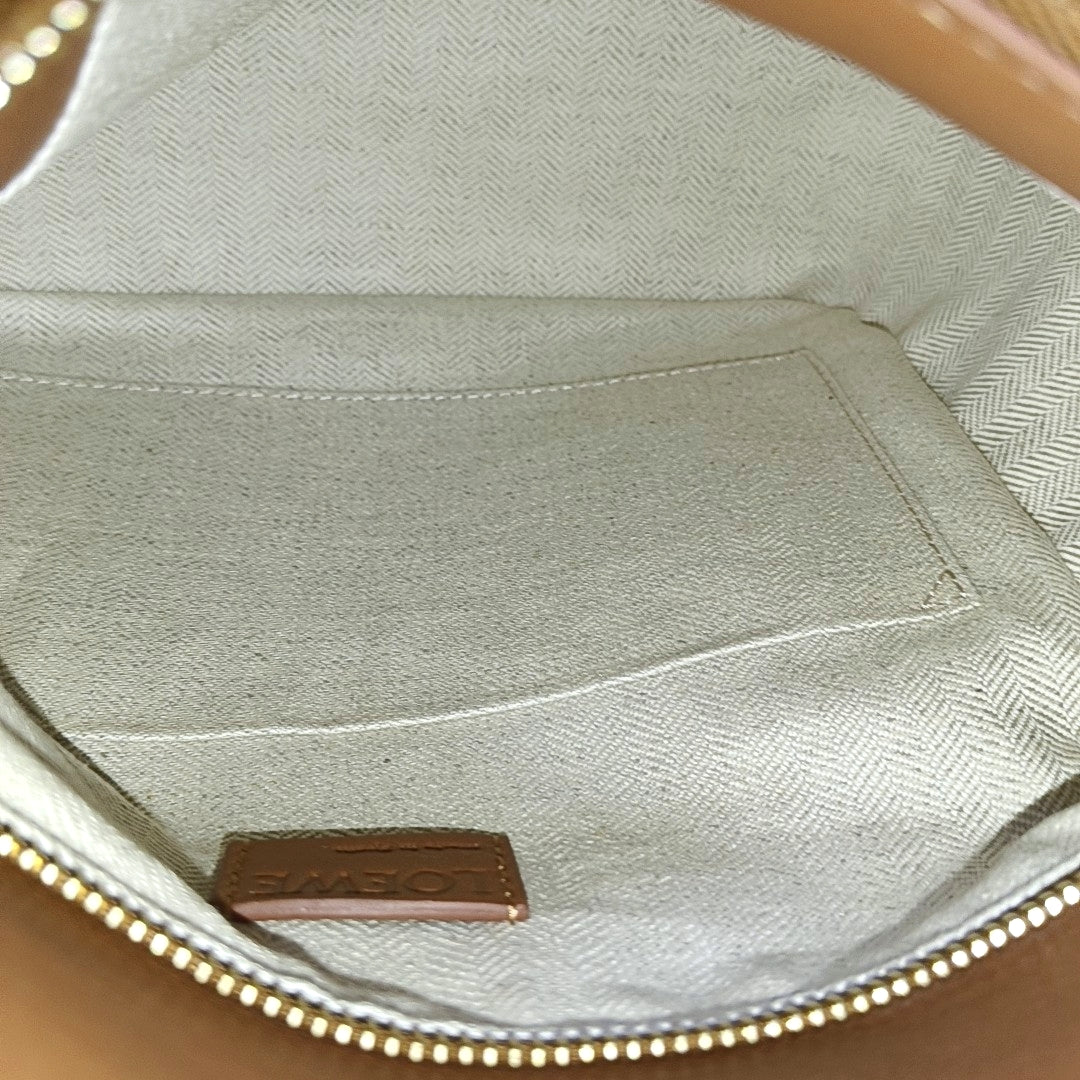 LOEWE Puzzle Edge Landscape Small Brown Leather Embossed Woven Geometric Bag Single Shoulder Bag Tote Bag Crossbody Bag Golden Hardware Removable Strap-(SKU)-967585052