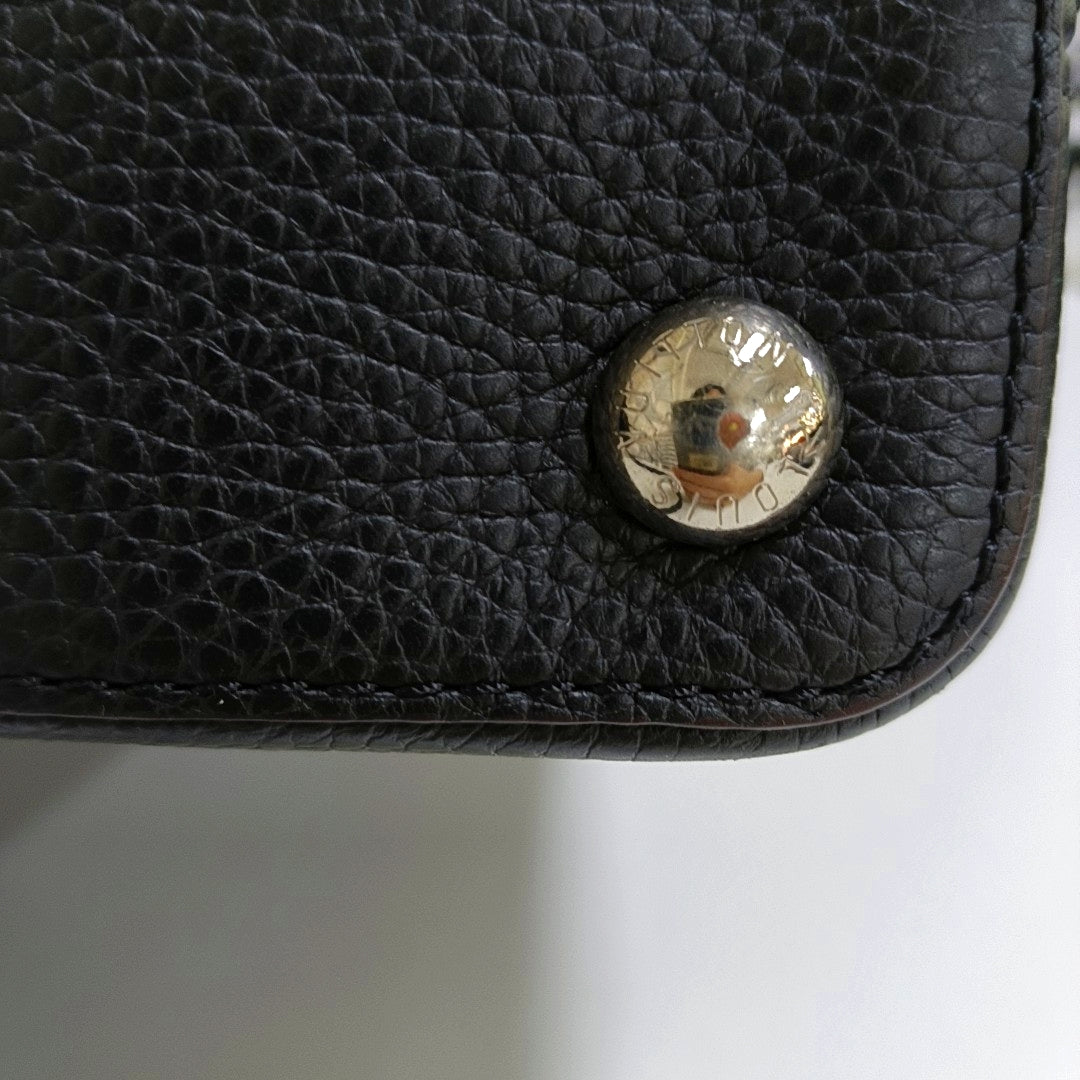 LOUIS VUITTON CAPUCINES Small-sized Black Cowhide Snake Pattern Crossbody Bag Silver Hardware Removable Shoulder Strap-(SKU)-968885422