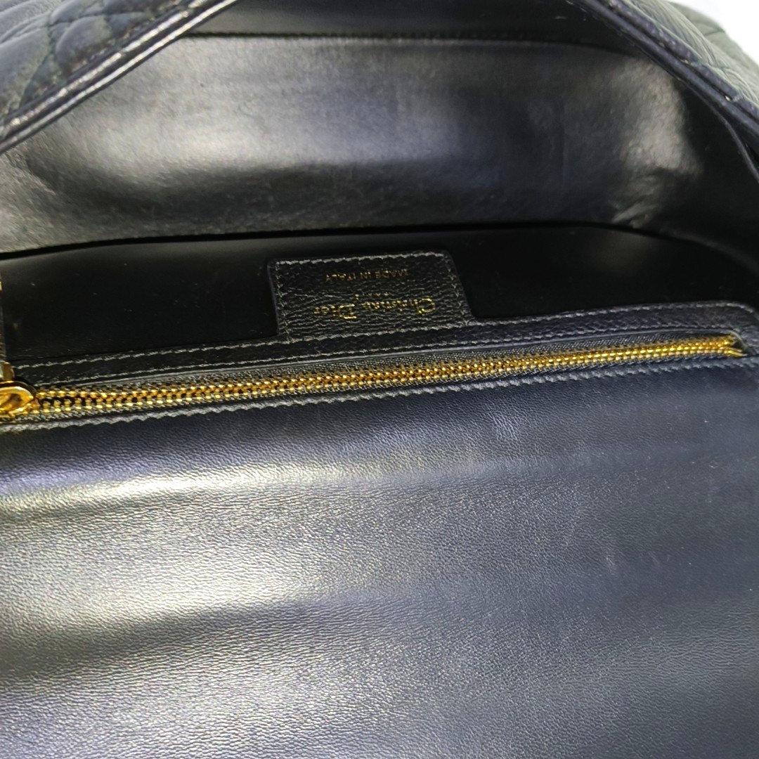 DIOR Dior Caro Medium Black Calfskin Woven Quilted Single Shoulder Bag Golden Hardware-(SKU)-961588548