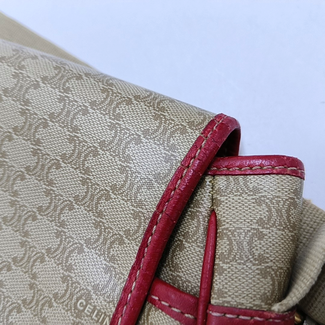 CELINE Khaki Coated Canvas Triumph Monogram Single Shoulder Bag Golden hardware-(SKU)-948124316