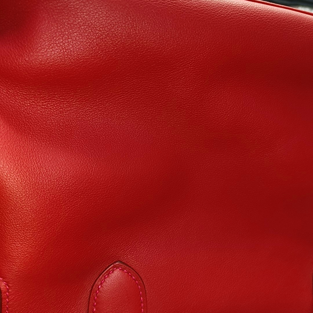 HERMÈS Toolbox 26 Peony Red Evercolor Leather Shoulder Bag with Silver Hardware, T Clasp, Detachable Strap-(SKU)-954919312