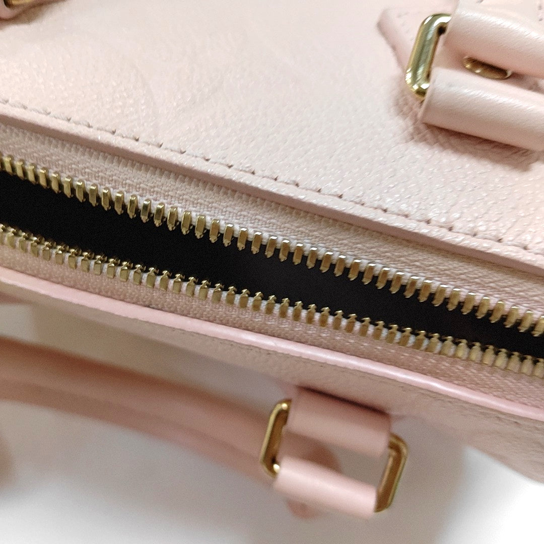LOUIS VUITTON SPEEDY 20 Pink Leather Monogram Embossed Boston Bag Crossbody Bag Tote Bag Shoulder Bag Golden Hardware Removable Shoulder Strap Accessories Included-(SKU)-968584075