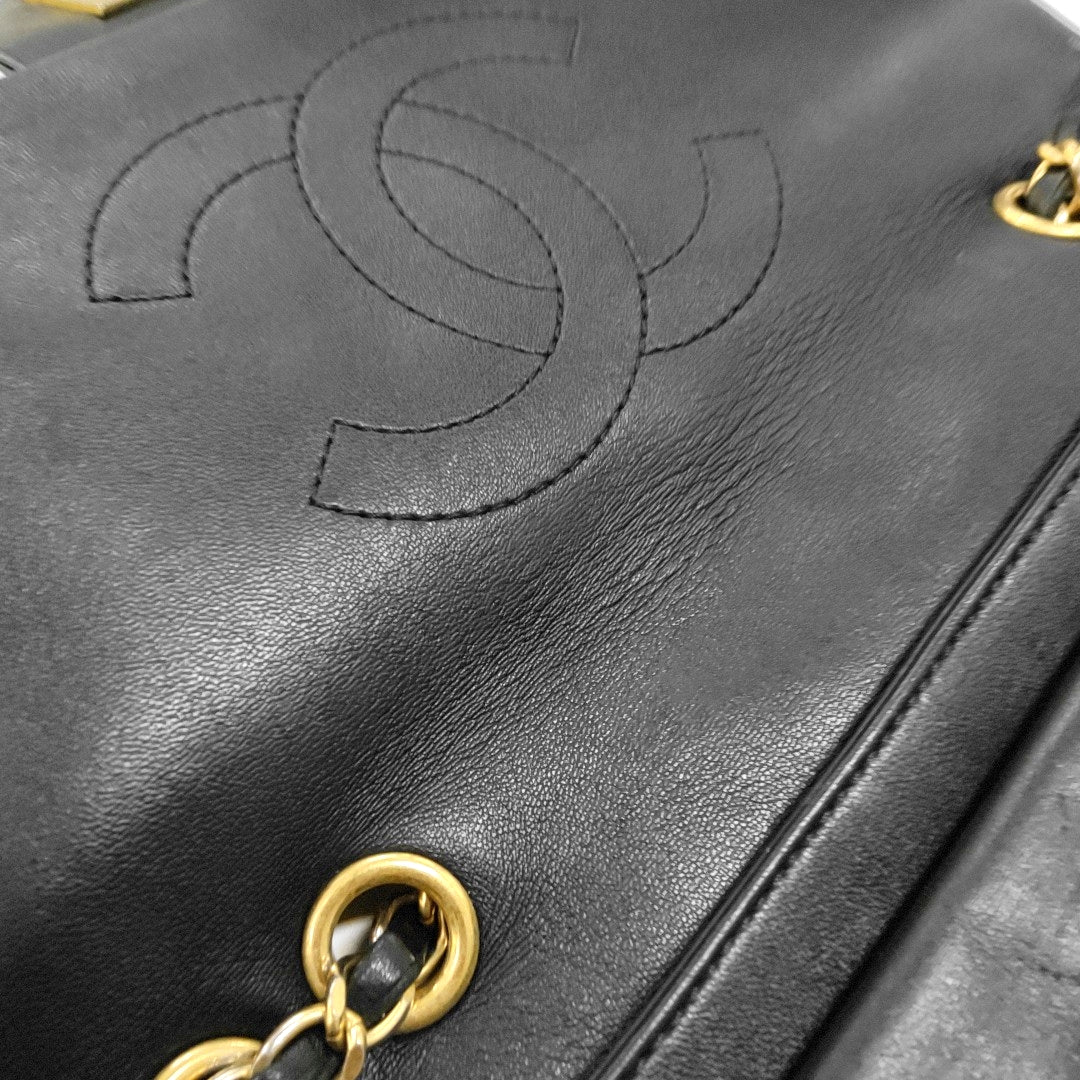 CHANEL NOW AND FOREVER Large Black Lamb Skin Quilted Shoulder Bag with Gold Hardware 18 Clasp-(SKU)-968898781