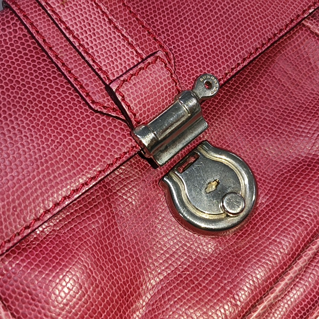 BURBERRY Red Cowhide Embossed Shoulder Bag Tote Silver Hardware-(SKU)-928563763