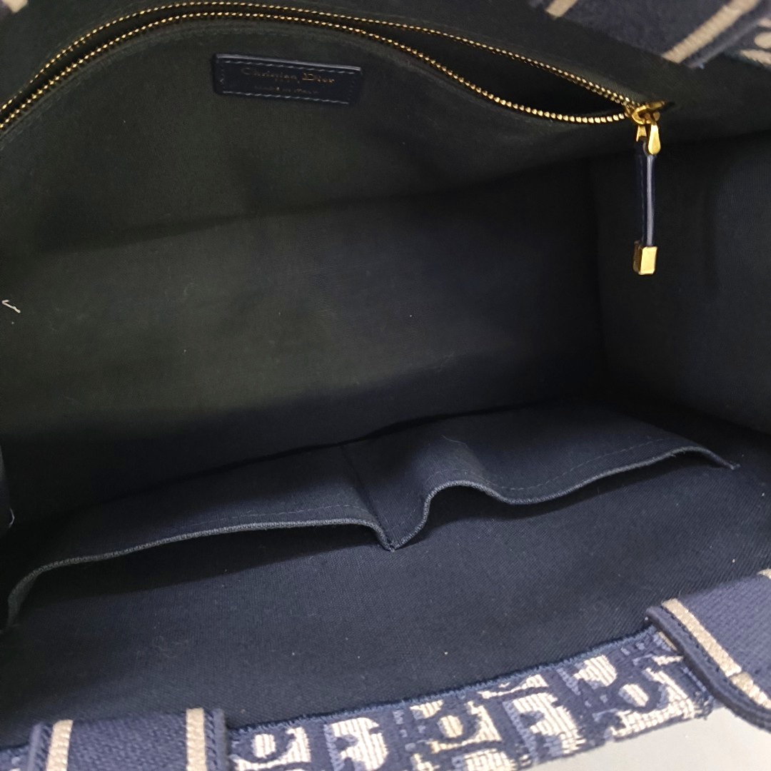 DIOR Book Tote Medium Blue Canvas Monogram Embroidered Shoulder Bag Tote Bag Golden Hardware Removable Strap-(SKU)-958662248