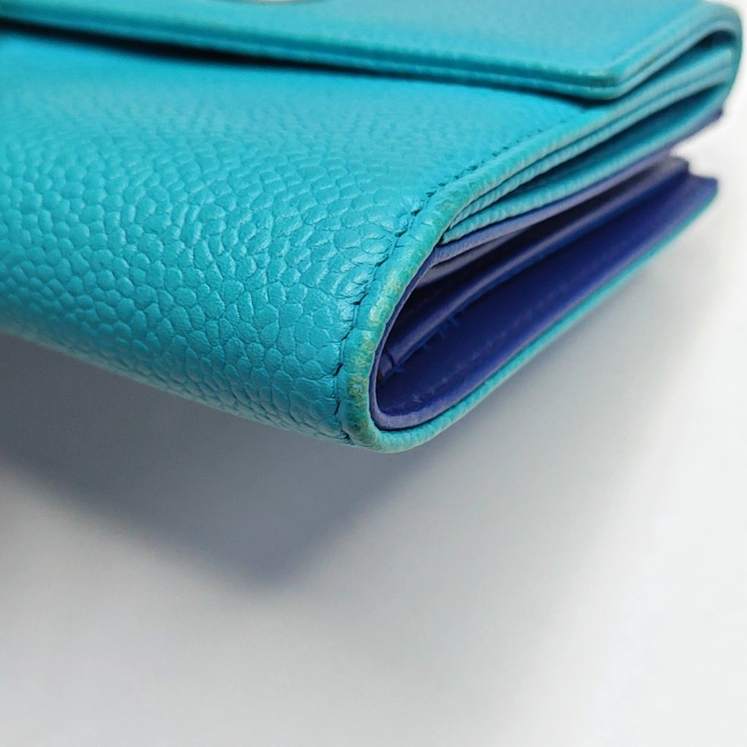 CHANEL Blue pebbled leather wallet Silver Hardware 17nan-(SKU)-947387865