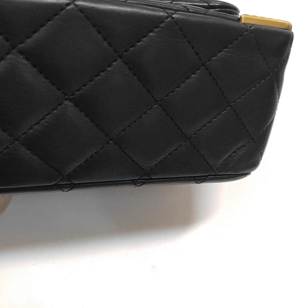 CHANEL CLASSIC FLAP Mini Black Leather Grained Quilted Crossbody Bag Single Shoulder Bag with Gold Hardware 24 opening-(SKU)-966396752