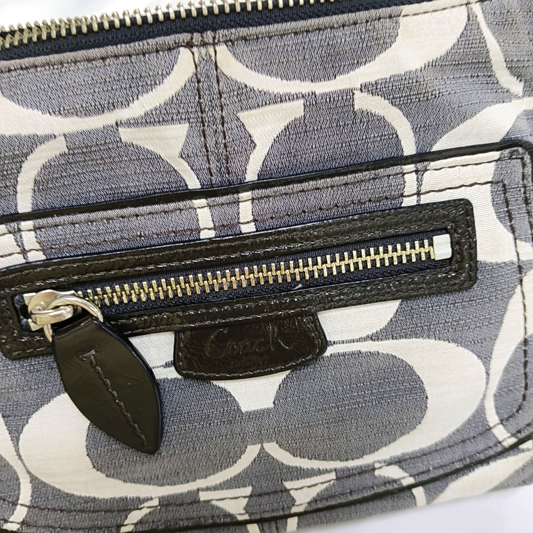 COACH Grey Canvas Monogram Single Shoulder Bag Silver Hardware-(SKU)-935729806