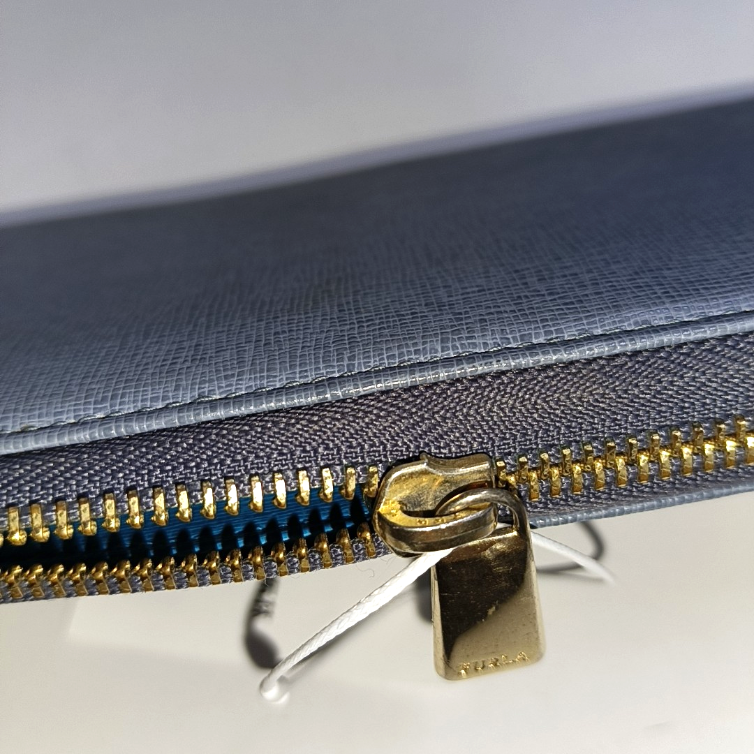 FURLA Blue Leather Embossed Wallet Golden hardware-(SKU)-940647077
