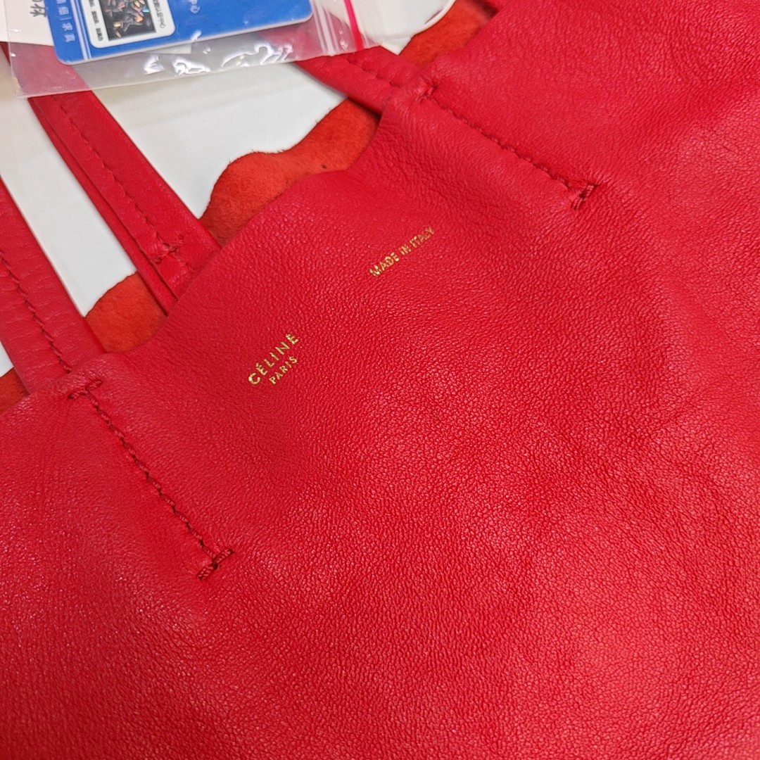 CELINE VERTICAL CABAS Medium size Red Sheepskin Handbag Golden hardware-(SKU)-952291524