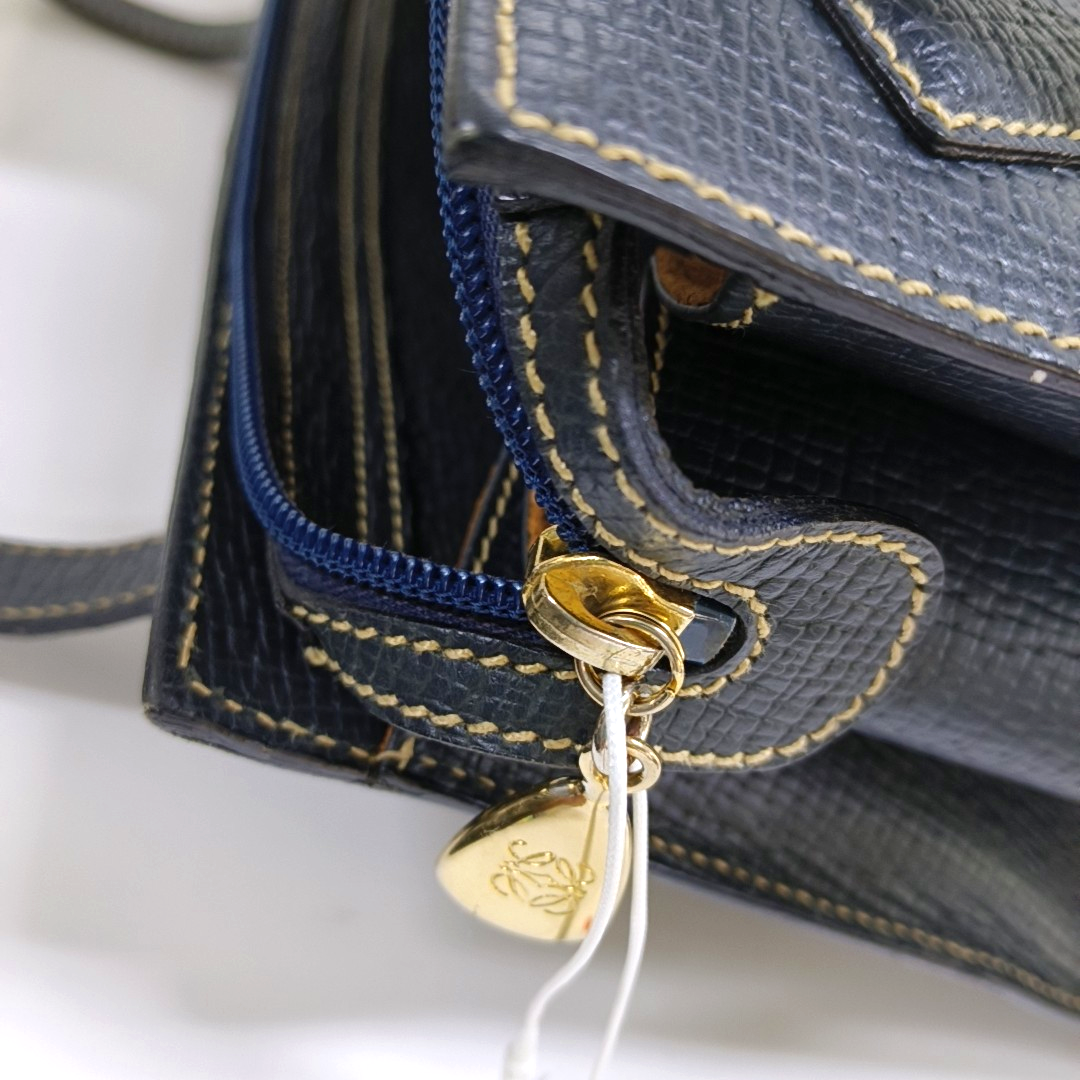 LOEWE Dark Blue Cowhide Single Shoulder Bag Handbag Golden hardware-(SKU)-954940075