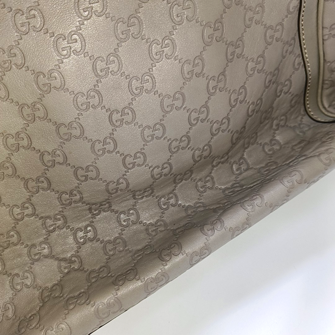 GUCCI Gray Cowhide Monogram Crumpled Single Shoulder Bag Golden hardware-(SKU)-946387965