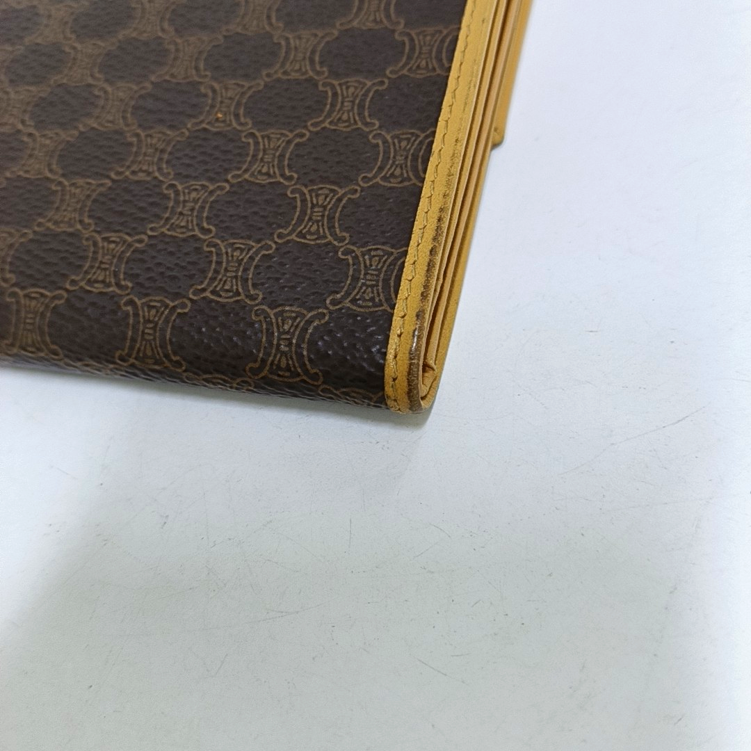 CELINE Dark Brown Coated Canvas Triumph Wallet Golden hardware-(SKU)-960315829