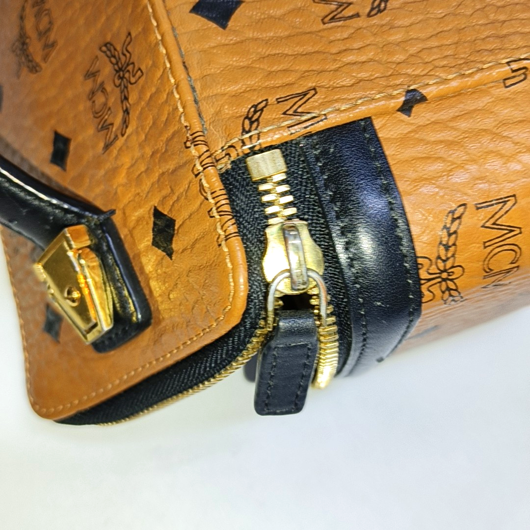 MCM ROCKSTAR mini Cognac Coated Canvas Monogrammed Single Shoulder Bag Tote Bag Crossbody Bag Golden hardware Removable shoulder strap-(SKU)-939759893