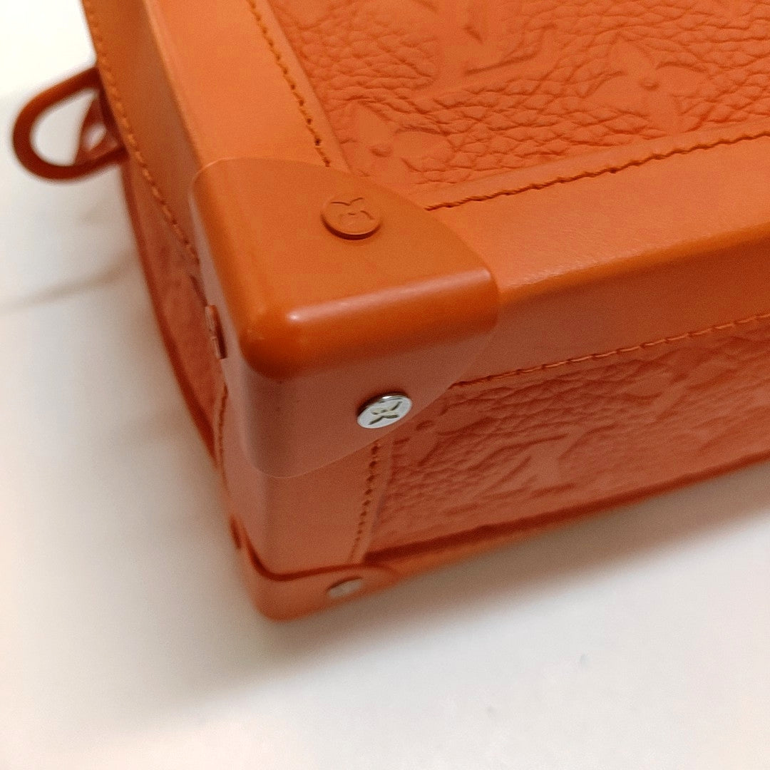 LOUIS VUITTON SOFT TRUNK Orange Leather Monogram Damier Ebene Shoulder Bag Tote Bag Crossbody Silver Hardware Removable Shoulder Strap-(SKU)-966422103