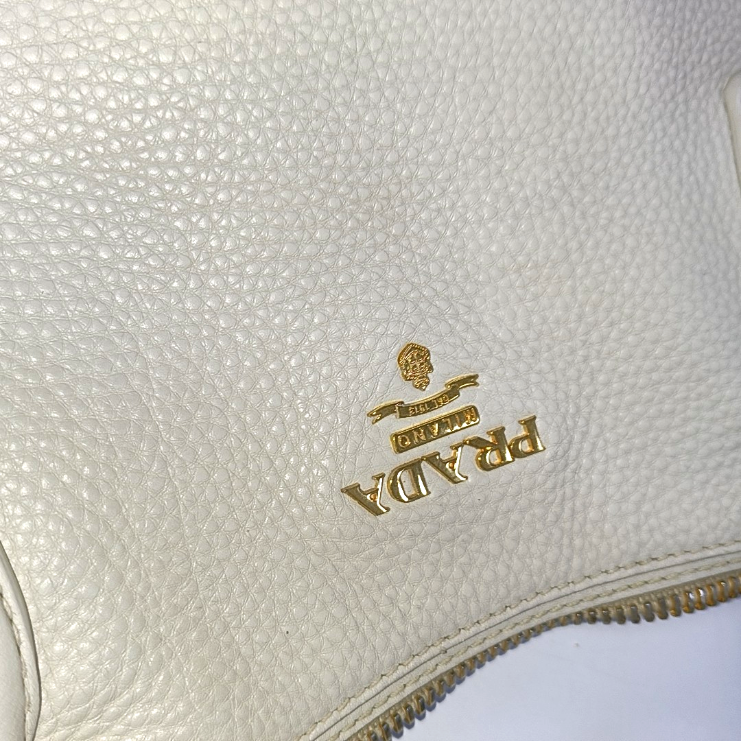 PRADA Tote bag White Cowhide Single Shoulder Handbag Crossbody Bag Golden hardware Removable shoulder strap-(SKU)-942033423