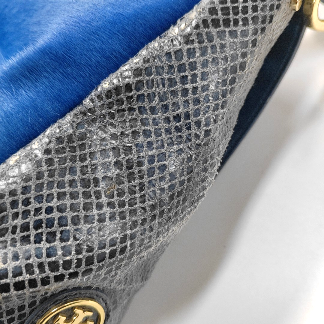 TORY BURCH 797 Blue cowhide snake-pattern crossbody bag/shoulder bag/handbag Golden hardware shoulder straps-(SKU)-942640908