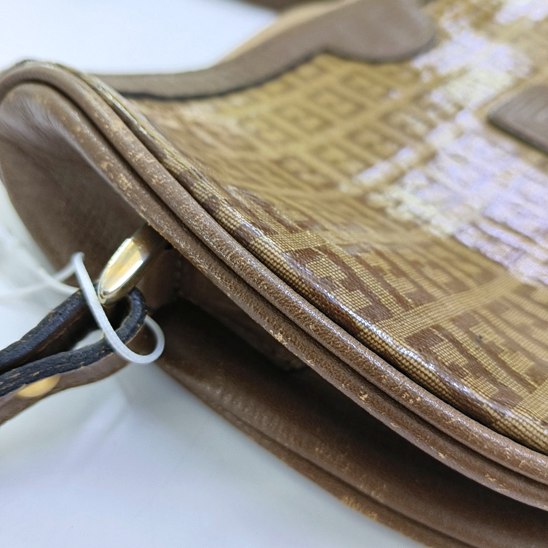 FENDI 棕色涂层帆布双F印花Shoulder Bag Golden hardware-(SKU)-959630825