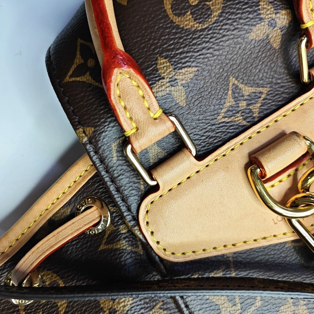 LOUIS VUITTON MONTSOURIS BB brown coated canvas Monogram backpack gold hardware 2 removable shoulder straps complete accessories-(SKU)-965720773