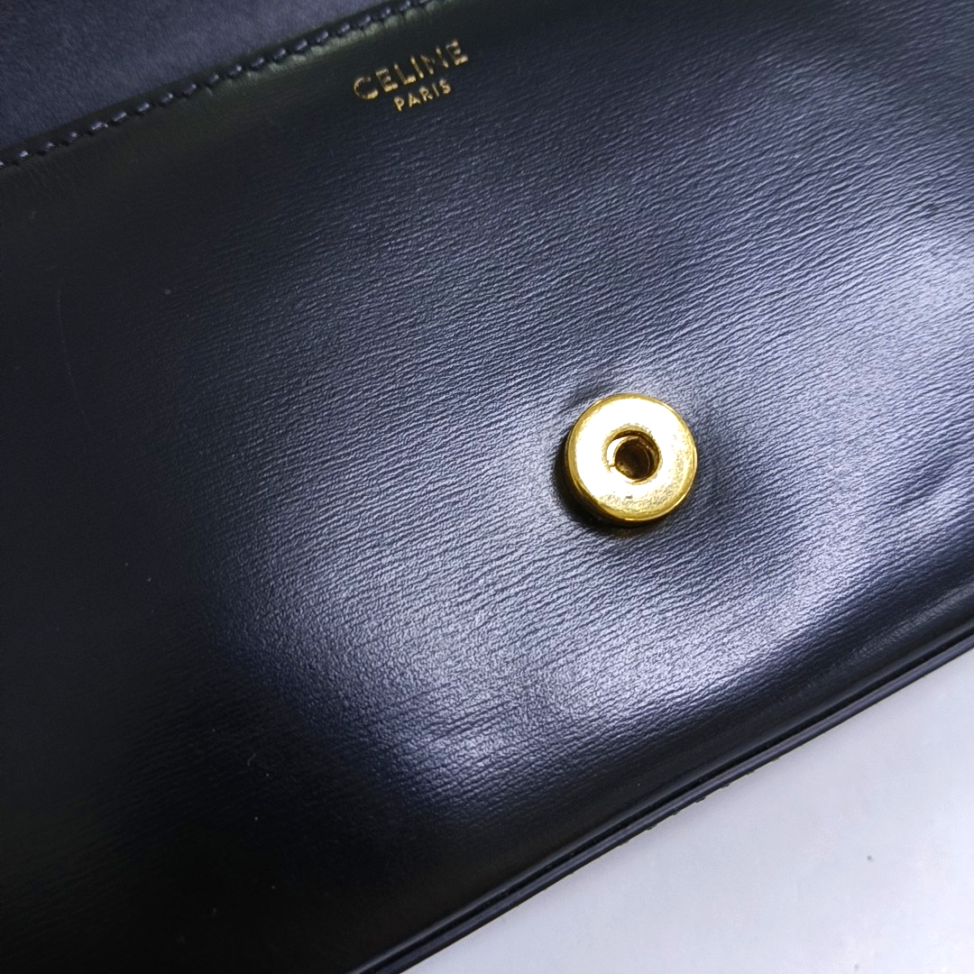 CELINE TRIOMPHE Black Calfskin Triumph Shoulder Bag Crossbody Bag Golden Black Hardware-(SKU)-958645648