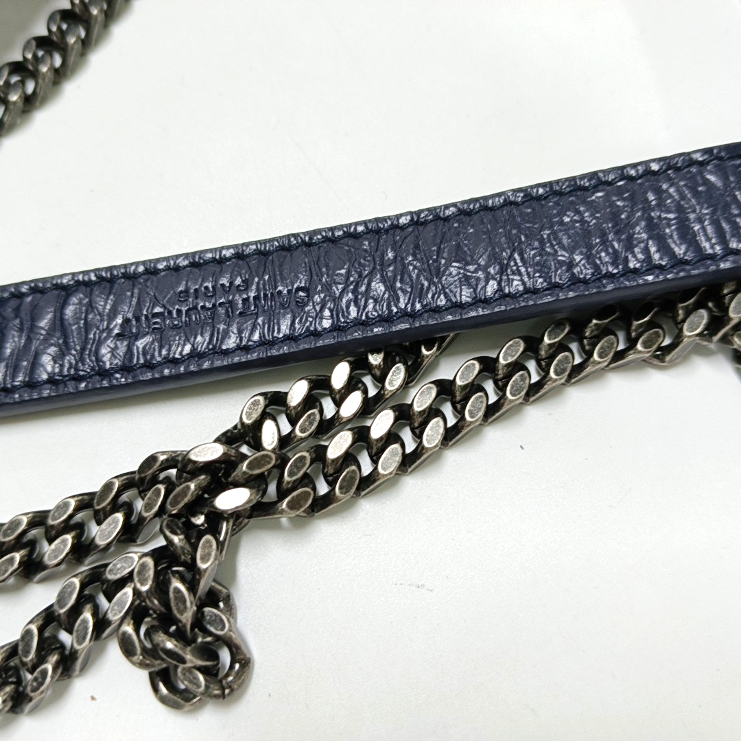 YSL NIKI Small Size Dark Blue Calf Leather Quilted V-Stitch Single Shoulder Bag Crossbody Bag Palladium Hardware-(SKU)-932669743