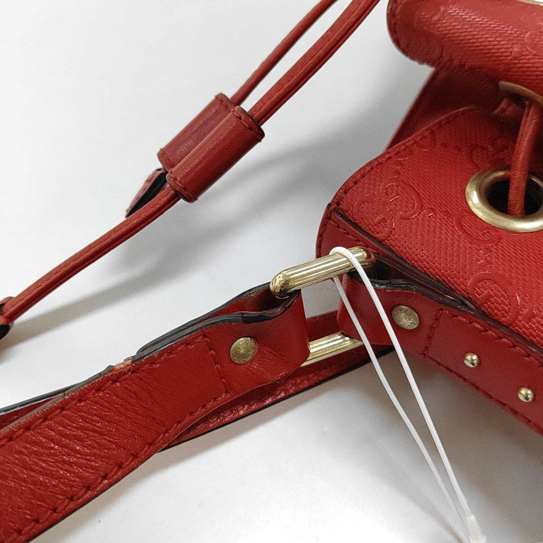 GUCCI Bucket bag Red Cowhide Monogrammed Studs Shoulder Bag Crossbody Bag Golden hardware-(SKU)-957386038