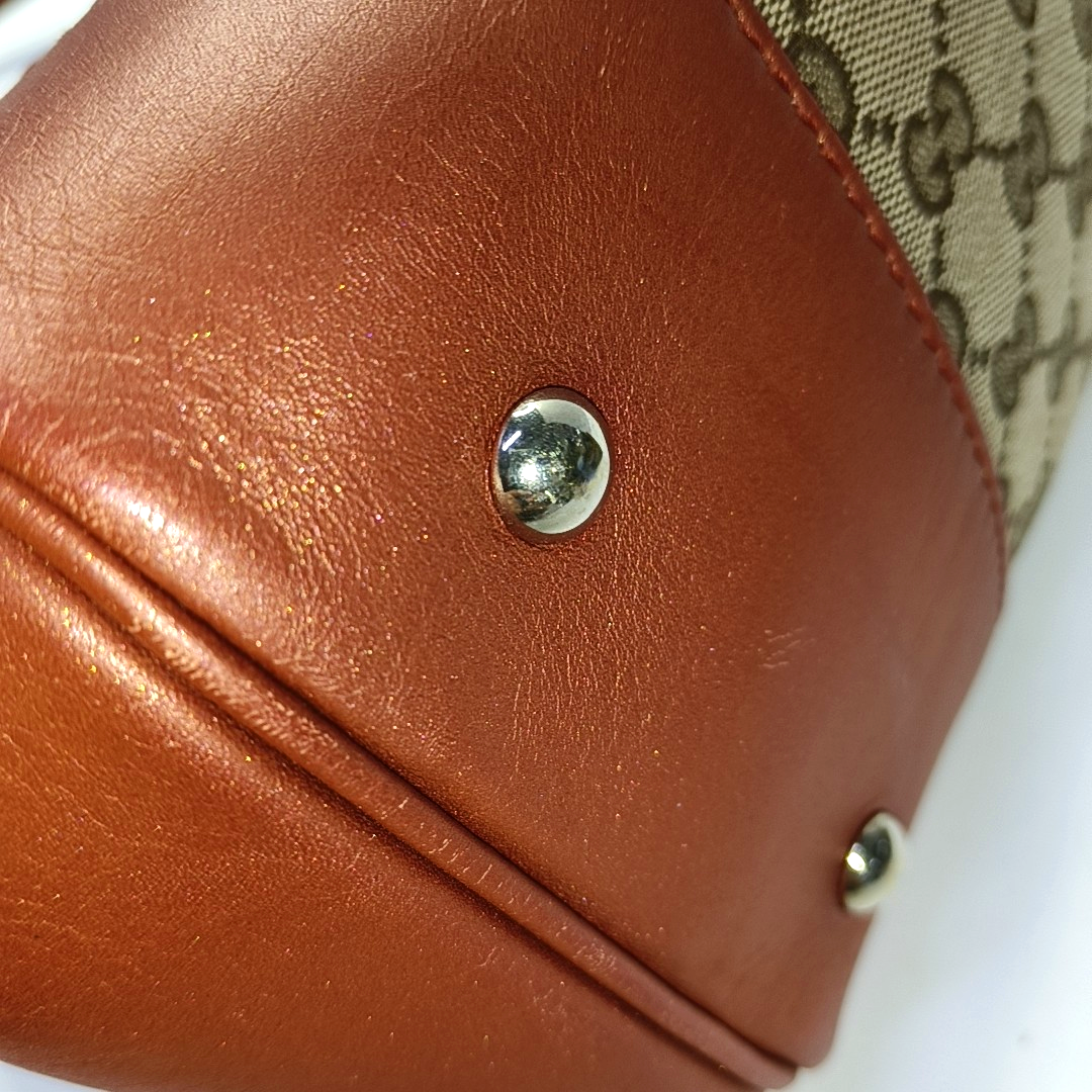 GUCCI Tote bag Khaki Coated Canvas Monogram Handbag Shoulder Bag Golden hardware-(SKU)-954695205